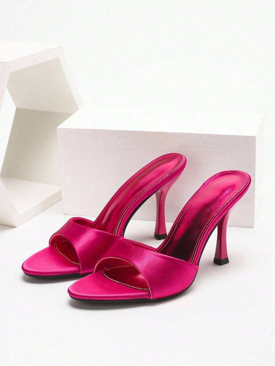 Women's open toe high heel sandals with slingback strap and sleek stiletto heel in smooth PU leather.
