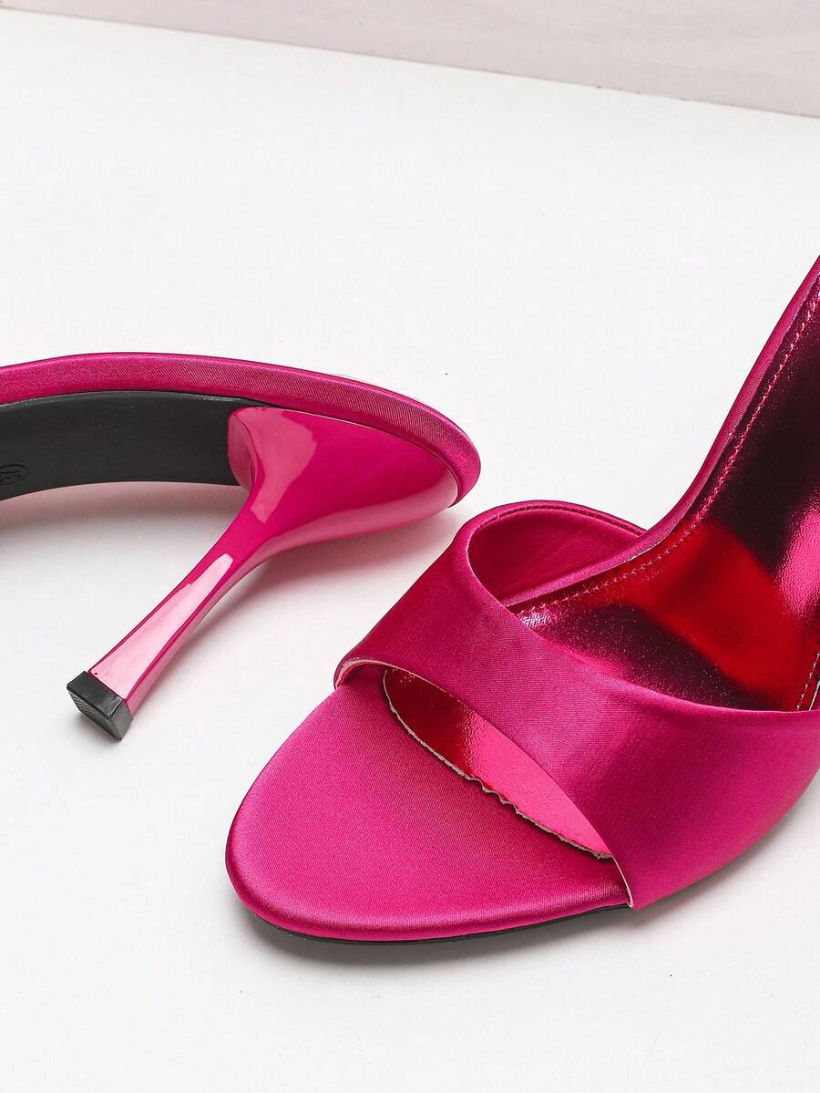 Women's open toe high heel sandals with slingback strap and sleek stiletto heel in smooth PU leather.