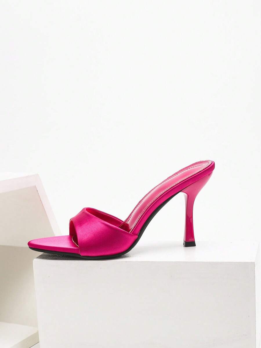 Women's open toe high heel sandals with slingback strap and sleek stiletto heel in smooth PU leather.