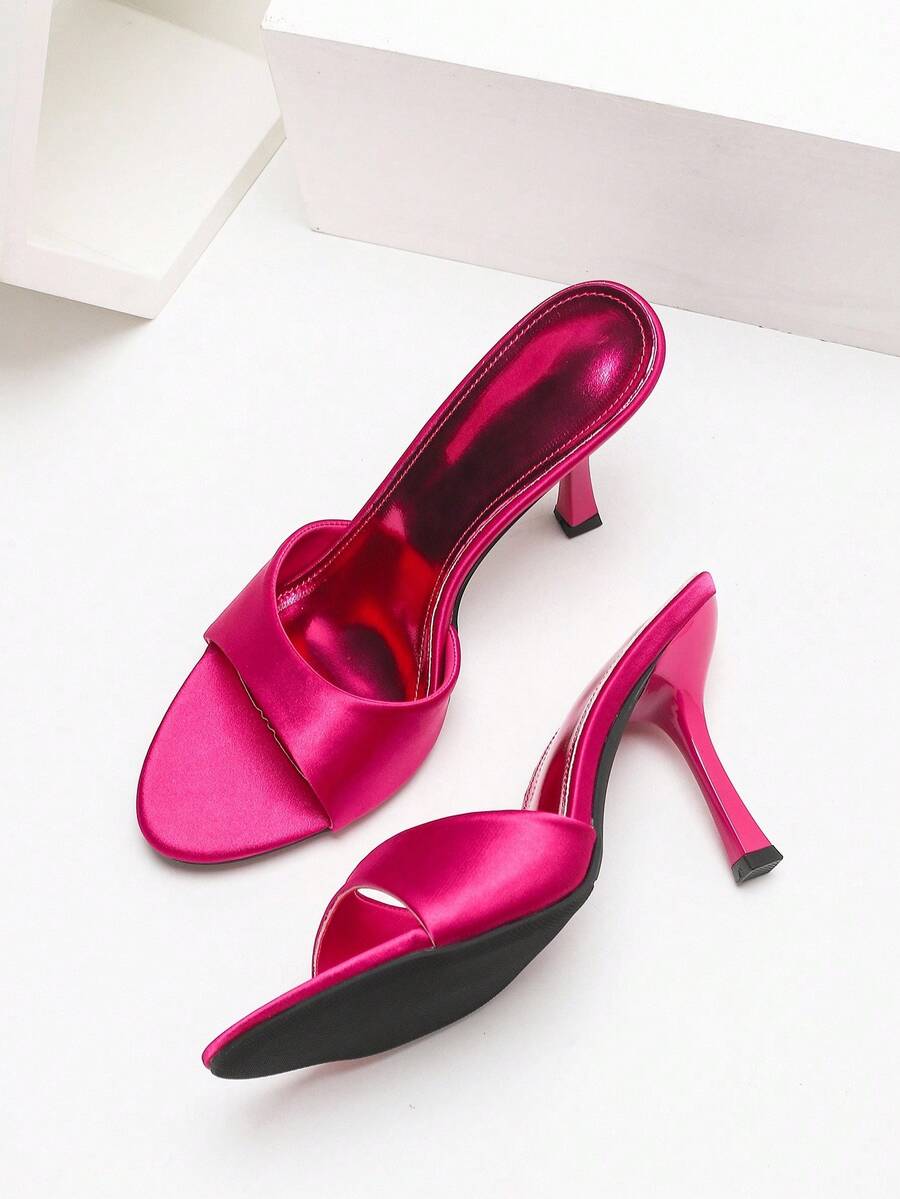 Women's open toe high heel sandals with slingback strap and sleek stiletto heel in smooth PU leather.