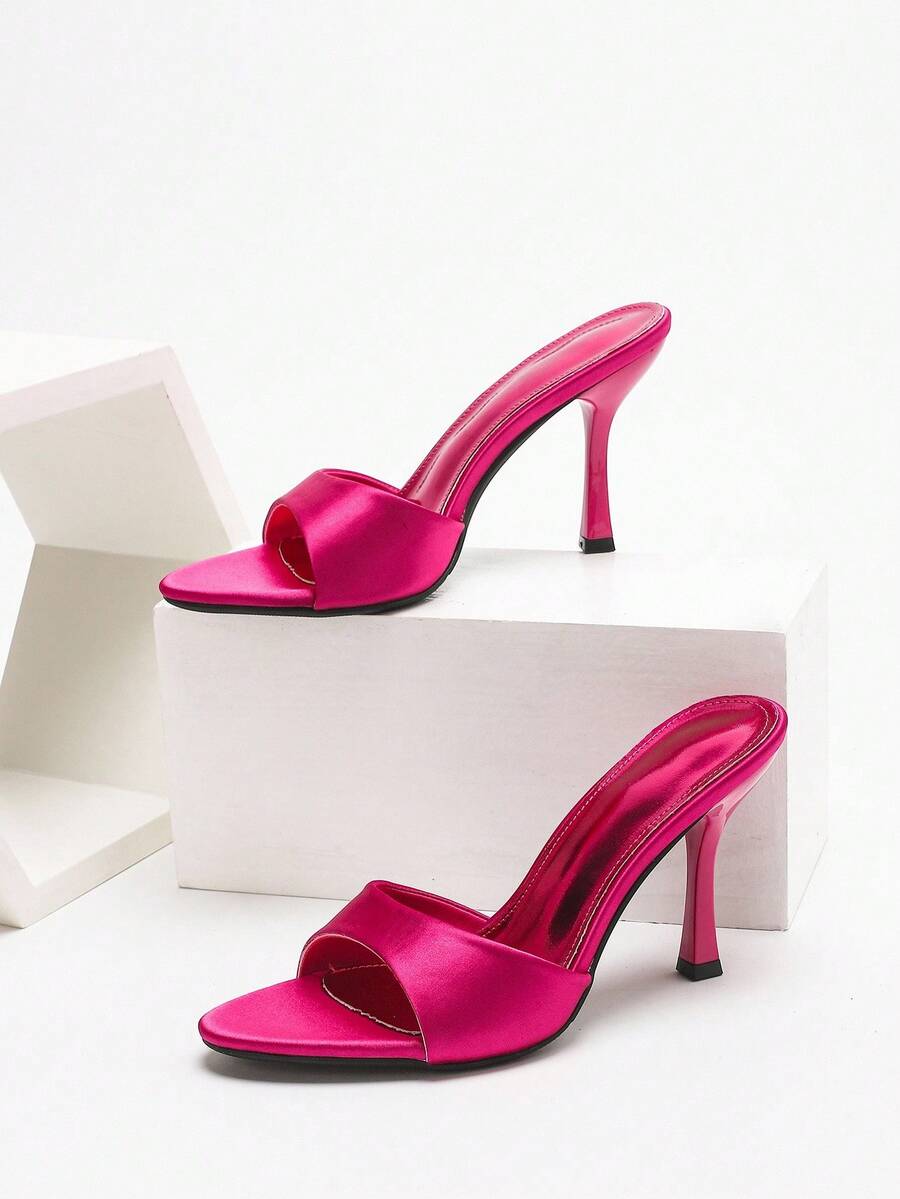 Women's open toe high heel sandals with slingback strap and sleek stiletto heel in smooth PU leather.