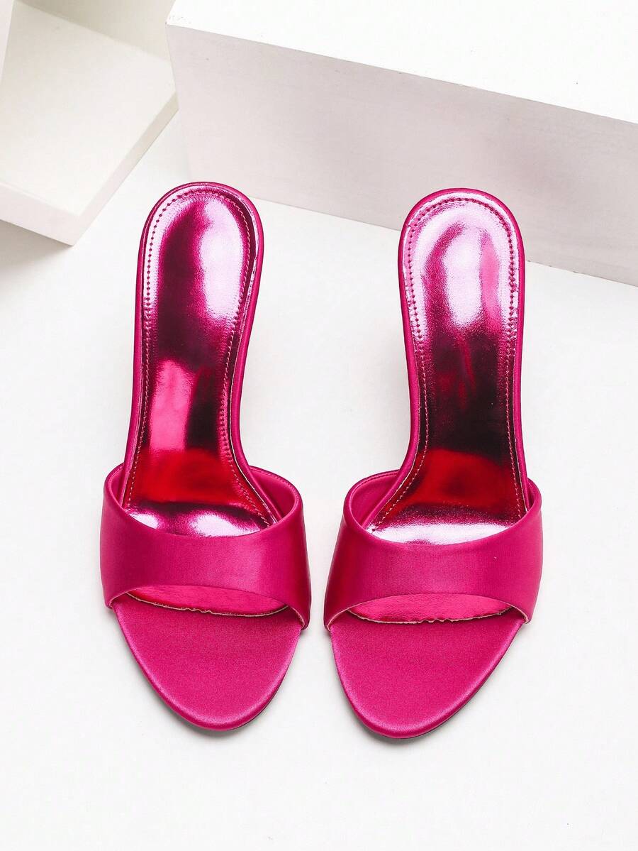 Women's open toe high heel sandals with slingback strap and sleek stiletto heel in smooth PU leather.