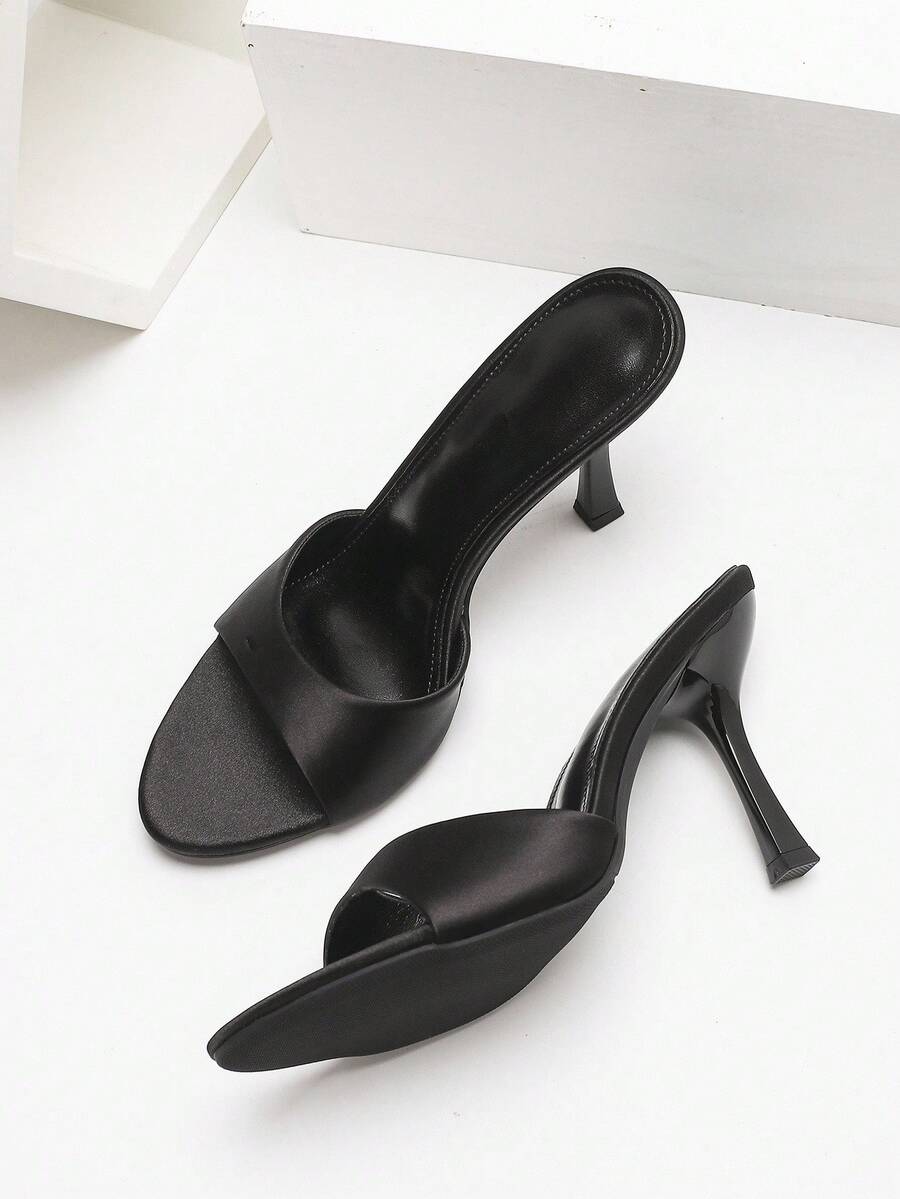 Women's open toe high heel sandals with slingback strap and sleek stiletto heel in smooth PU leather.