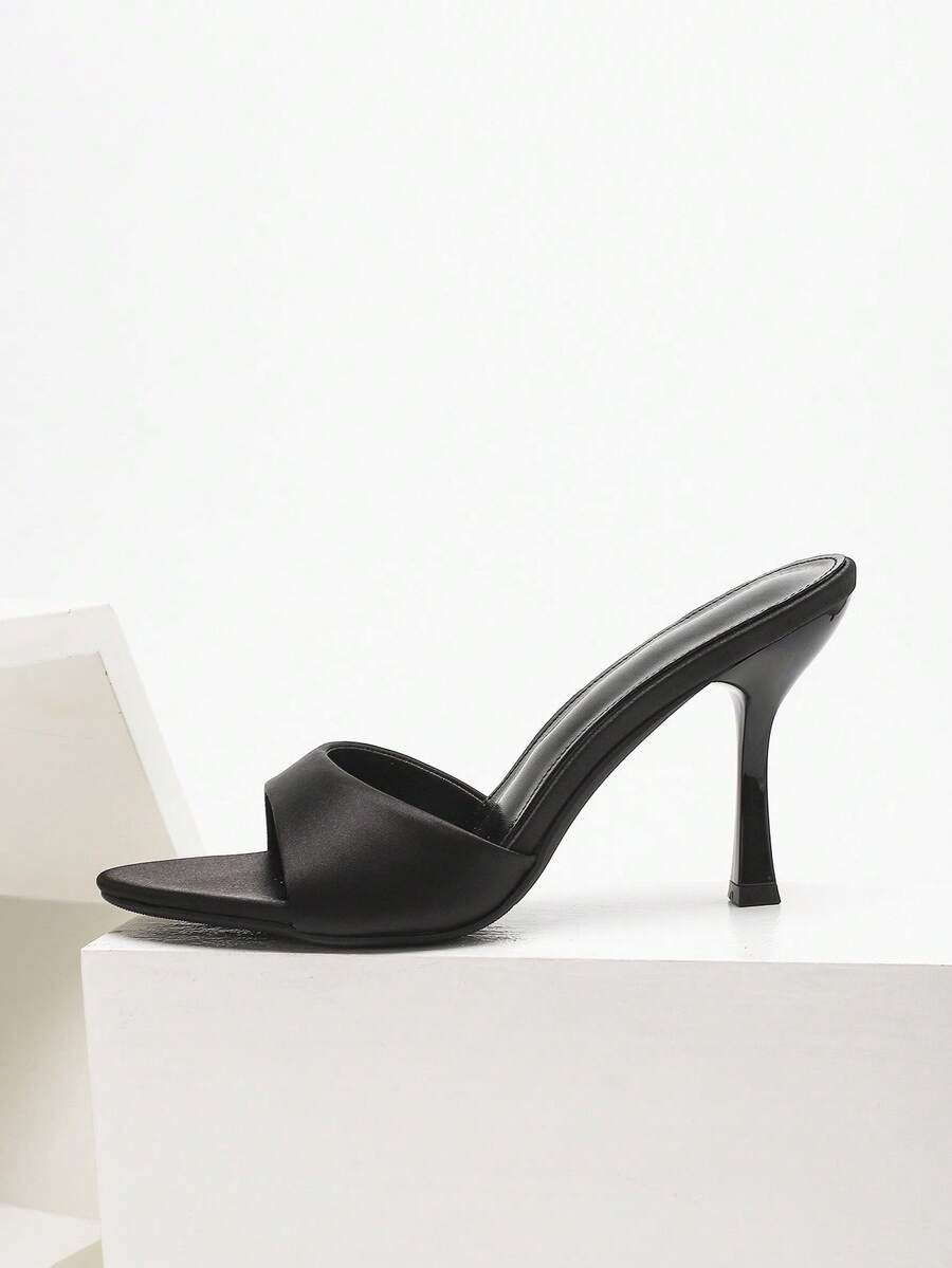 Women's open toe high heel sandals with slingback strap and sleek stiletto heel in smooth PU leather.