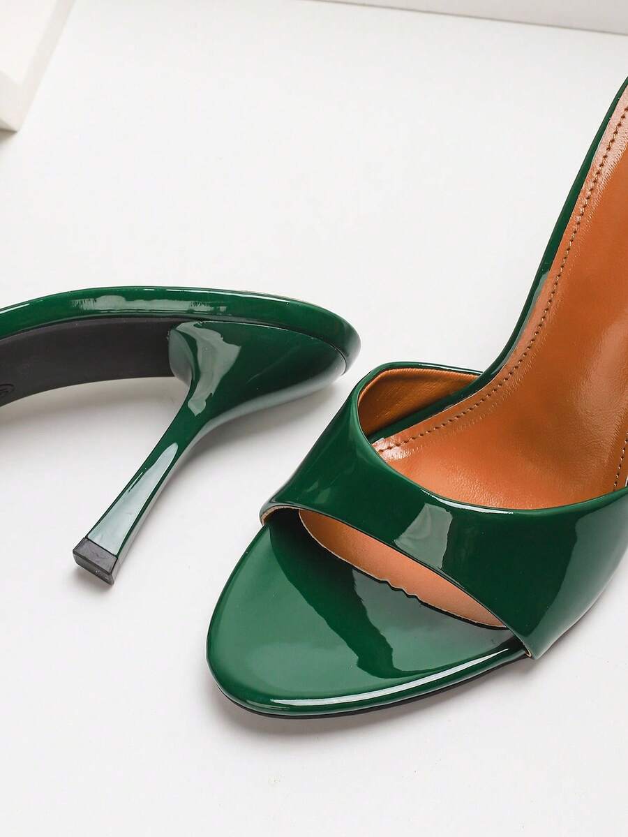 Women's open toe PU leather high heel mule sandals with stiletto heel and cut out design