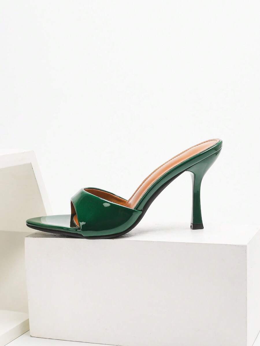 Women's open toe PU leather high heel mule sandals with stiletto heel and cut out design
