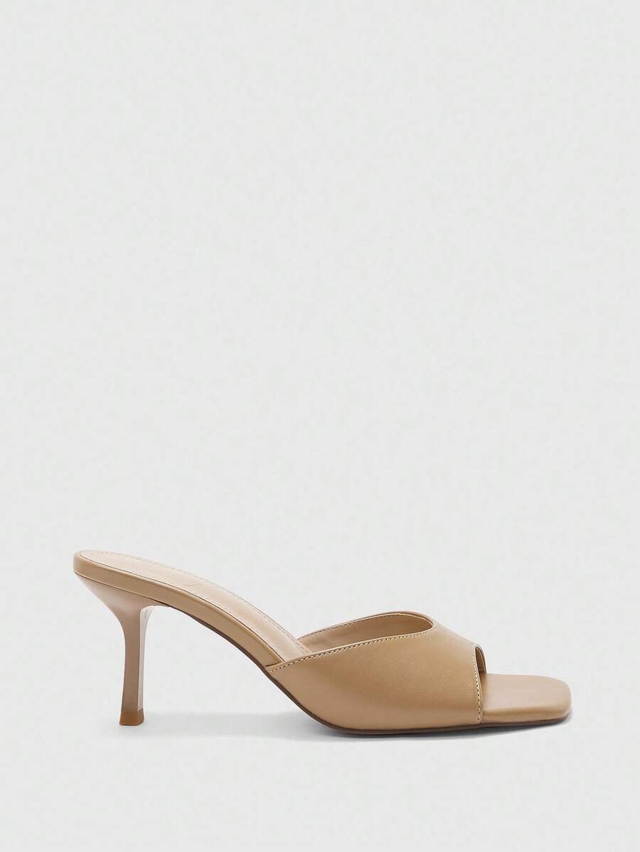 Women's black square toe high heel sandals featuring an open toe design, thin stiletto heel, and slingback strap.