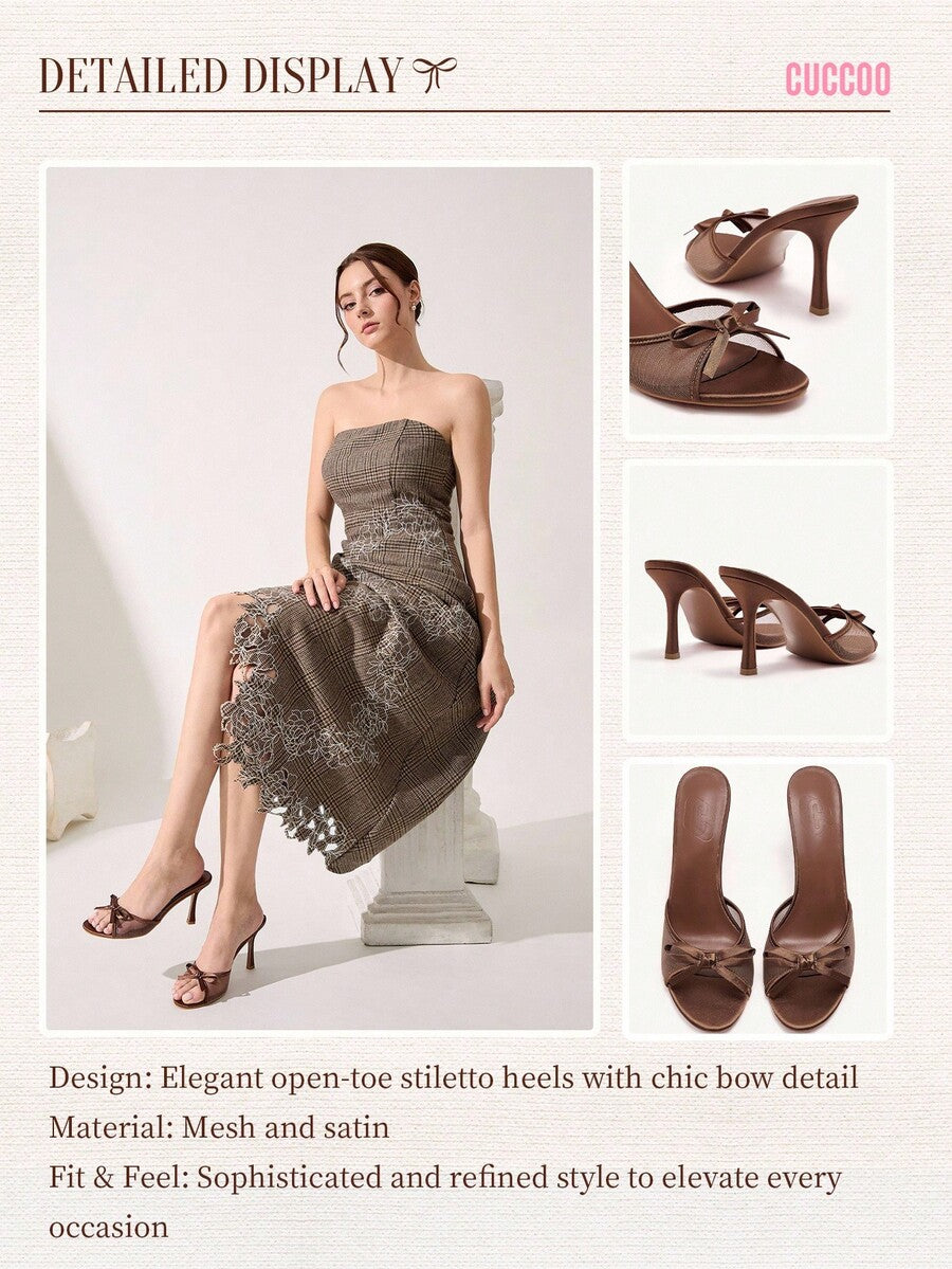 Elegant women's pointed toe high heel mules crafted from smooth PU leather with stiletto heels and delicate bow detail.