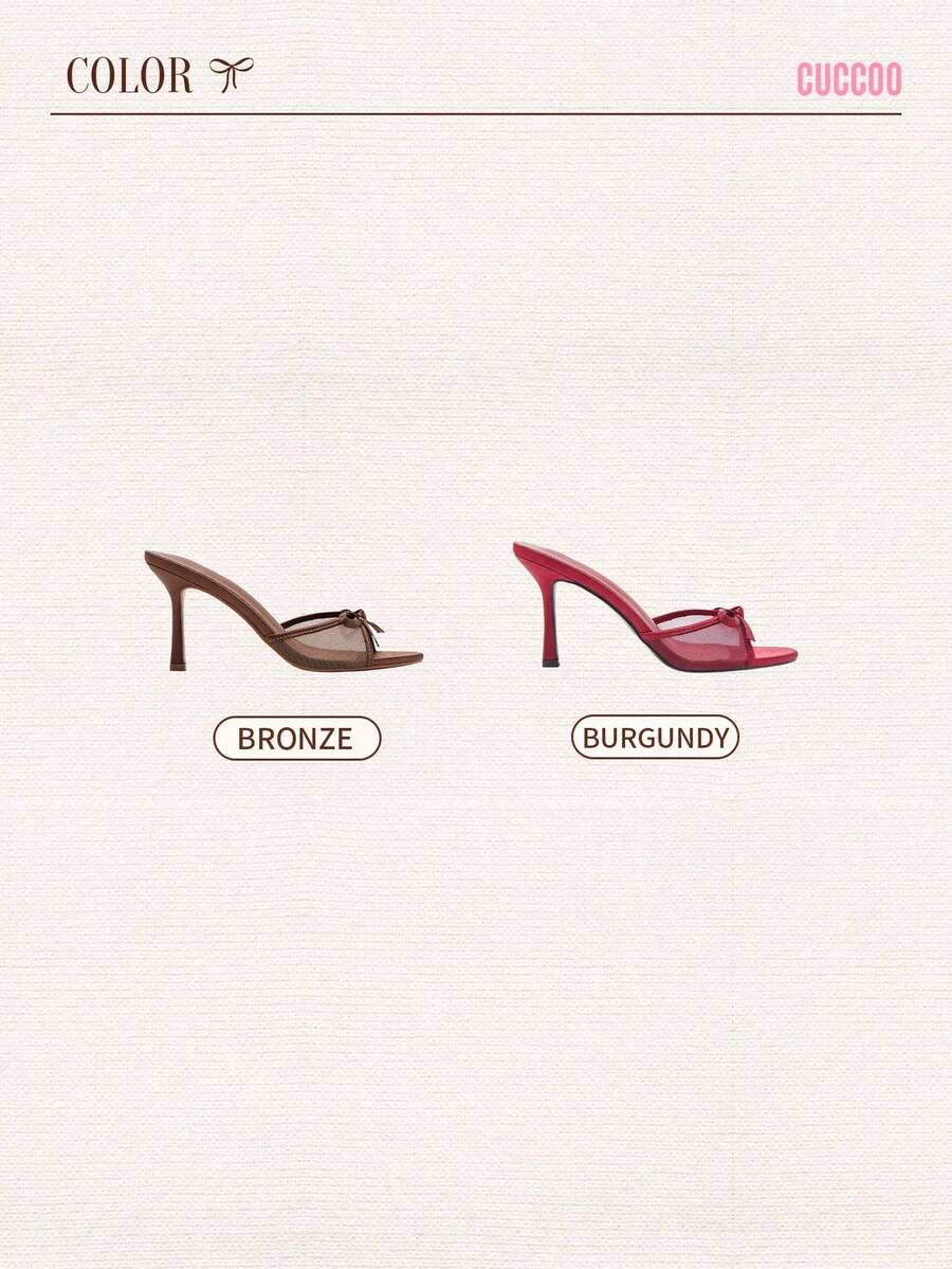 Elegant women's pointed toe high heel mules crafted from smooth PU leather with stiletto heels and delicate bow detail.