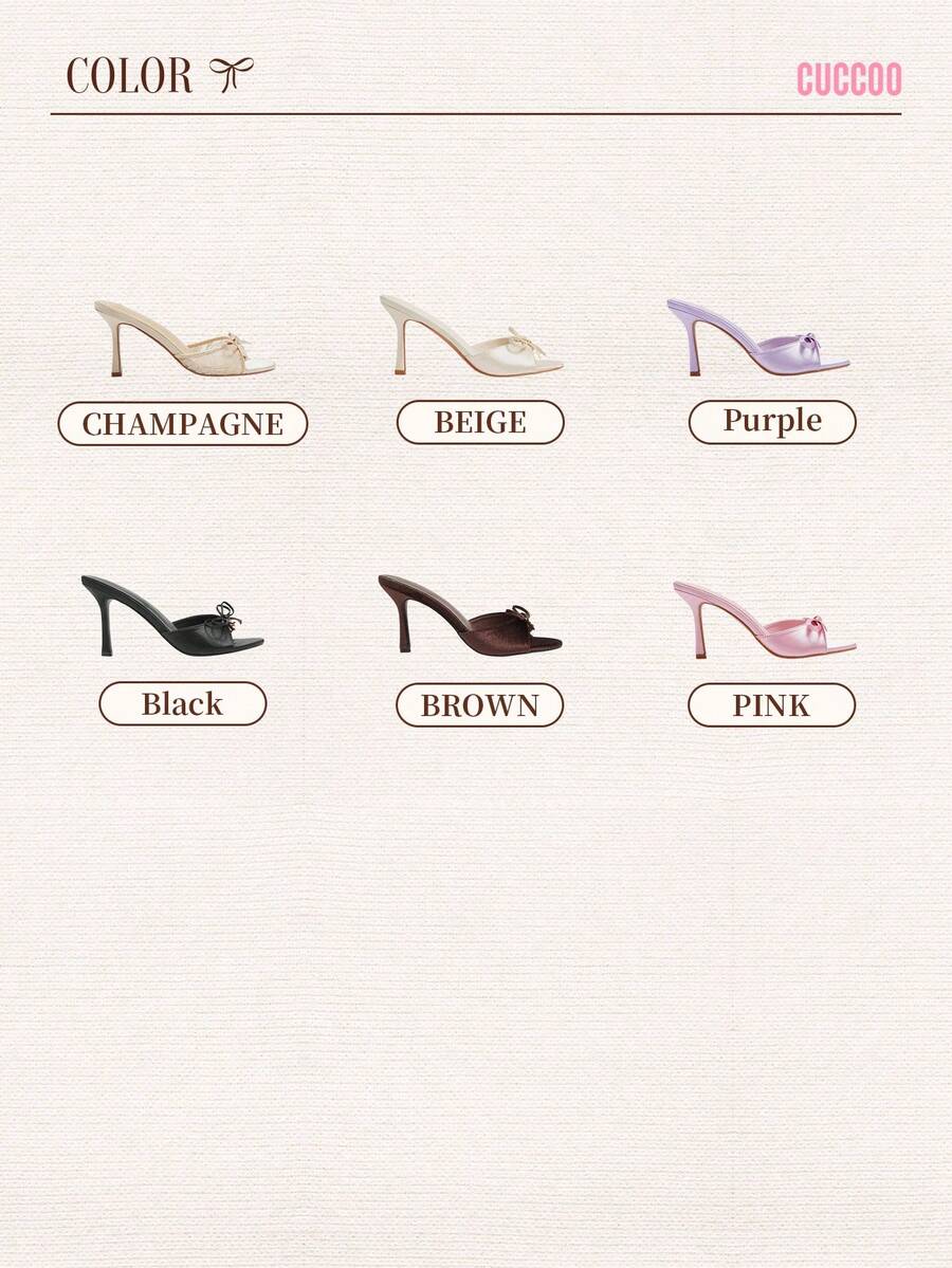 Elegant women's pointed toe high heel mules crafted from smooth PU leather with stiletto heels and delicate bow detail.