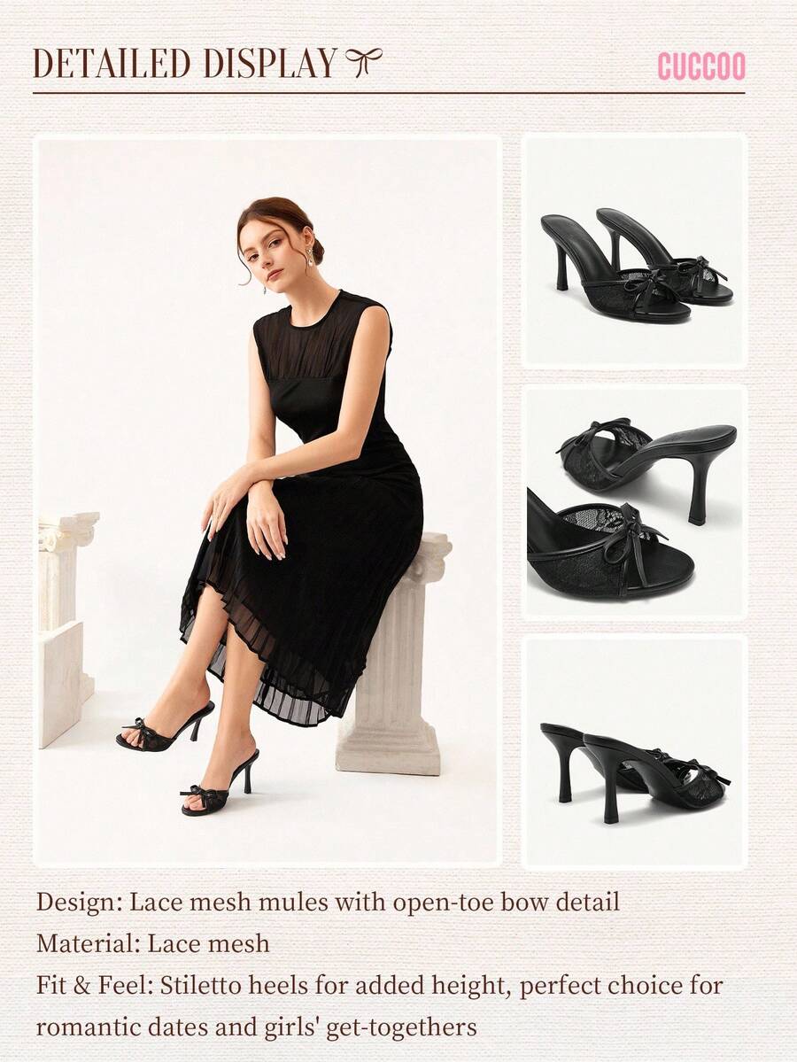 Elegant women's pointed toe high heel mules crafted from smooth PU leather with stiletto heels and delicate bow detail.