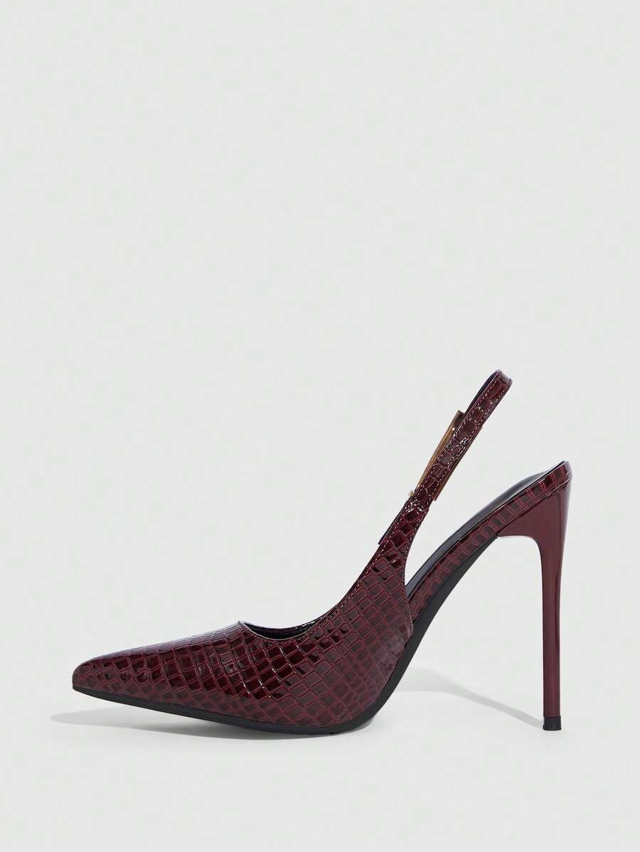 Pointed toe stiletto high heel evening party pumps featuring an ankle strap with buckle closure.