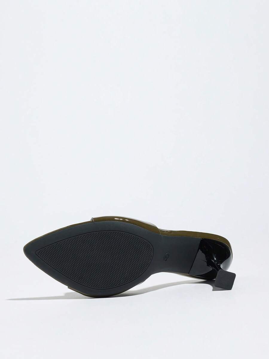 Women's pointed toe high heel mule sandals featuring a sleek slip-on design with elegant lace embroidery detailing