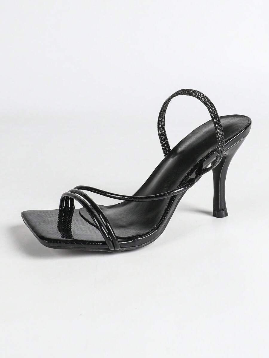 Women's square toe stiletto high heel sandals with open toe and ruched slingback strap