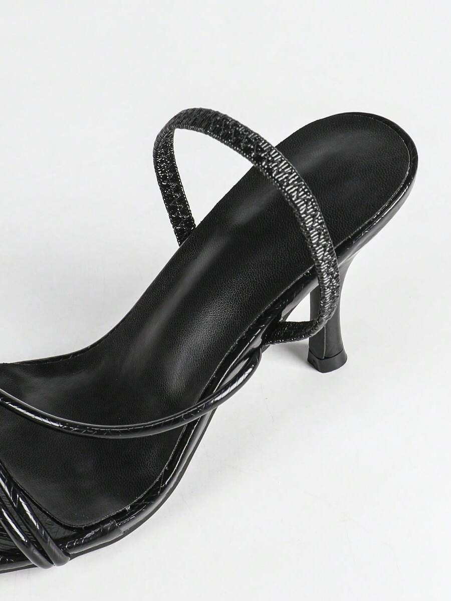 Women's square toe stiletto high heel sandals with open toe and ruched slingback strap