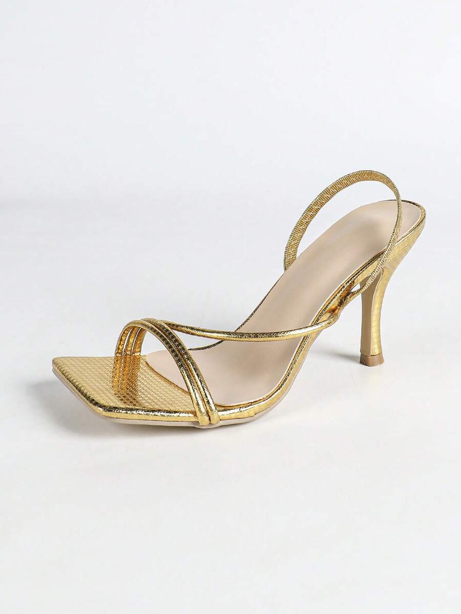 Women's square toe stiletto high heel sandals with open toe and ruched slingback strap