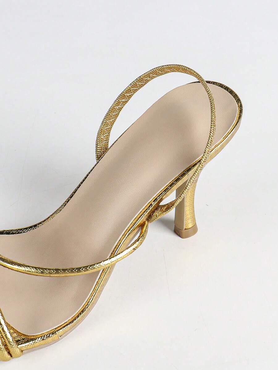 Women's square toe stiletto high heel sandals with open toe and ruched slingback strap