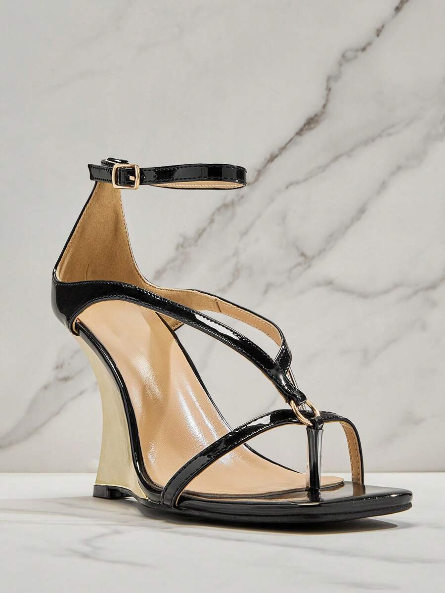 Women's slip-on thong wedge sandals with high heels and open toe design