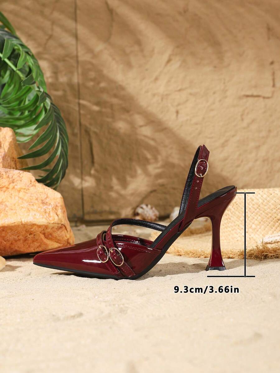 Women's point toe high heel pumps with ankle strap and wine glass pyramid heel