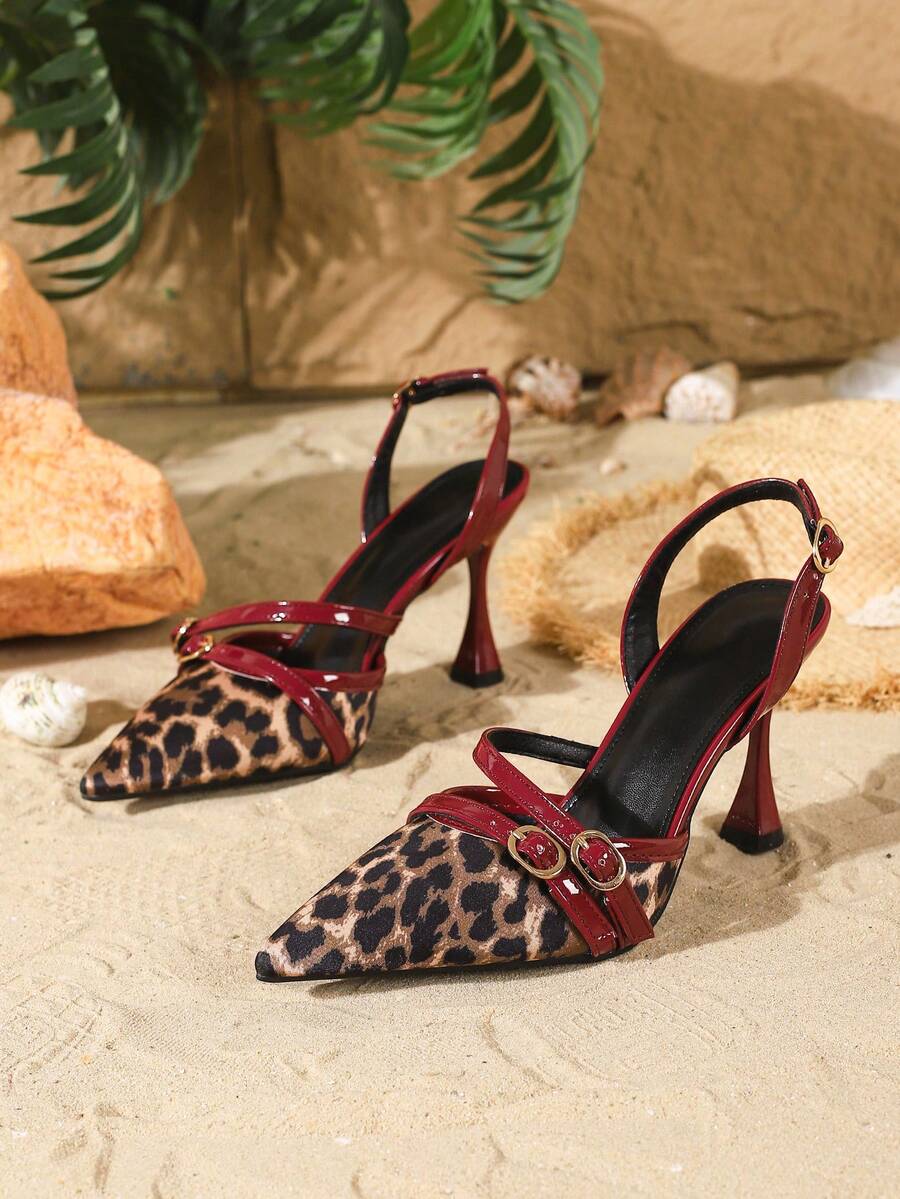 Women's point toe high heel pumps with ankle strap and wine glass pyramid heel