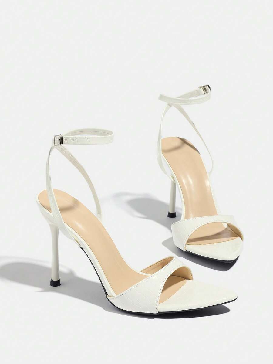 Women's open toe high heel stiletto sandals with sleek slingback buckle strap