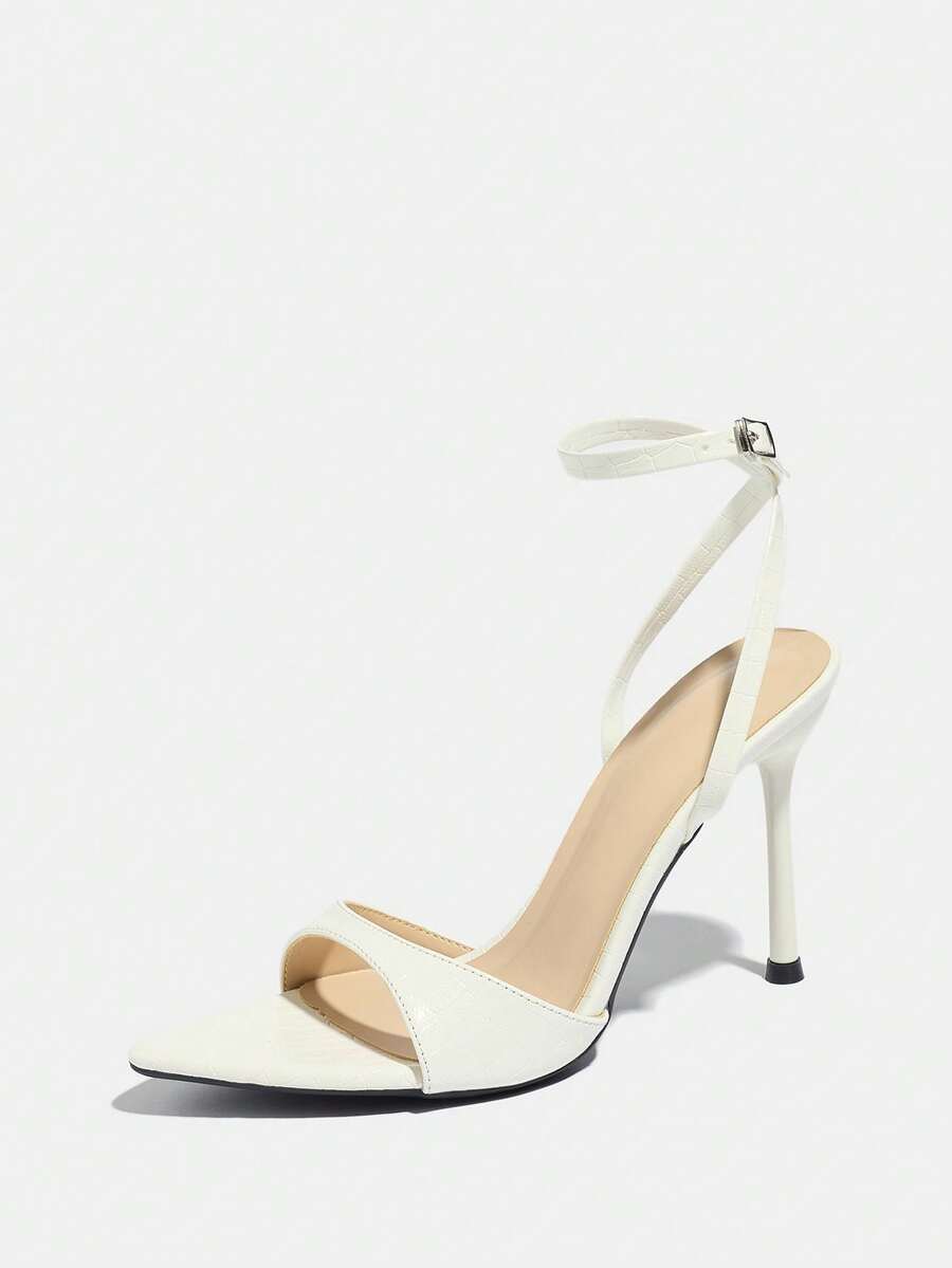 Women's open toe high heel stiletto sandals with sleek slingback buckle strap