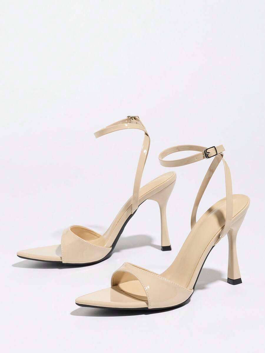 Women's open toe high heel stiletto sandals with sleek slingback buckle strap