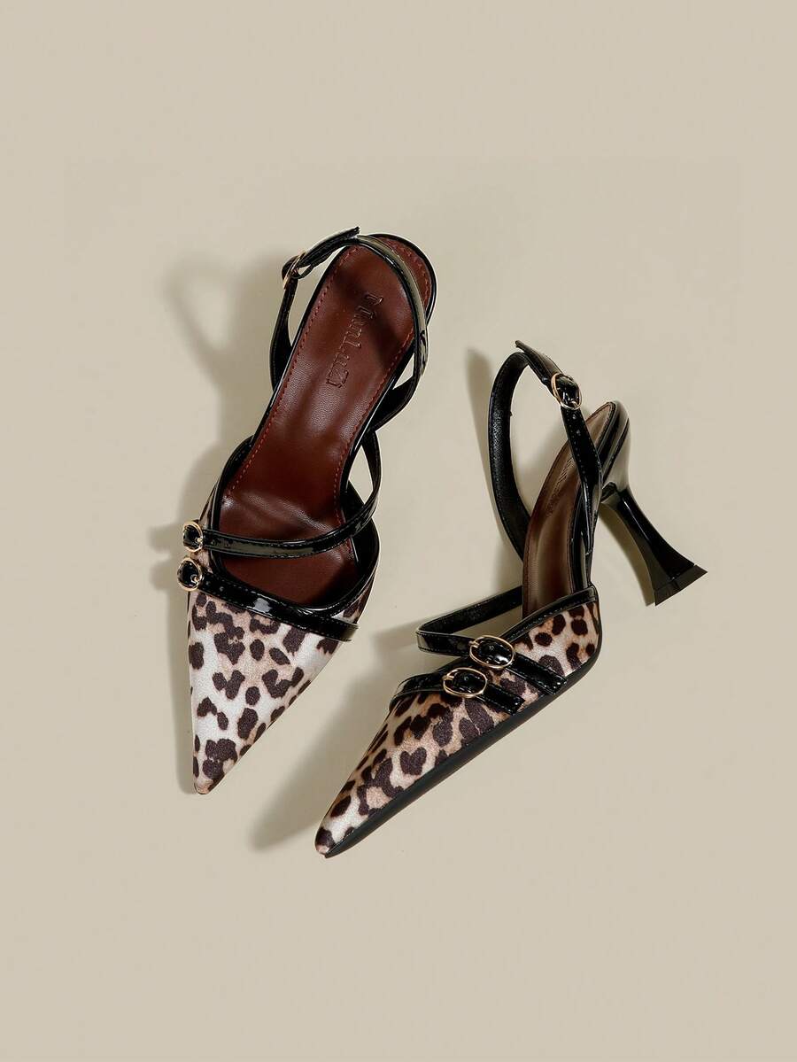 Women's coffee brown patent leather slingback pumps with pointed closed toe and sculpted wine glass high heel.
