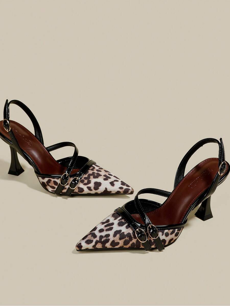 Women's coffee brown patent leather slingback pumps with pointed closed toe and sculpted wine glass high heel.