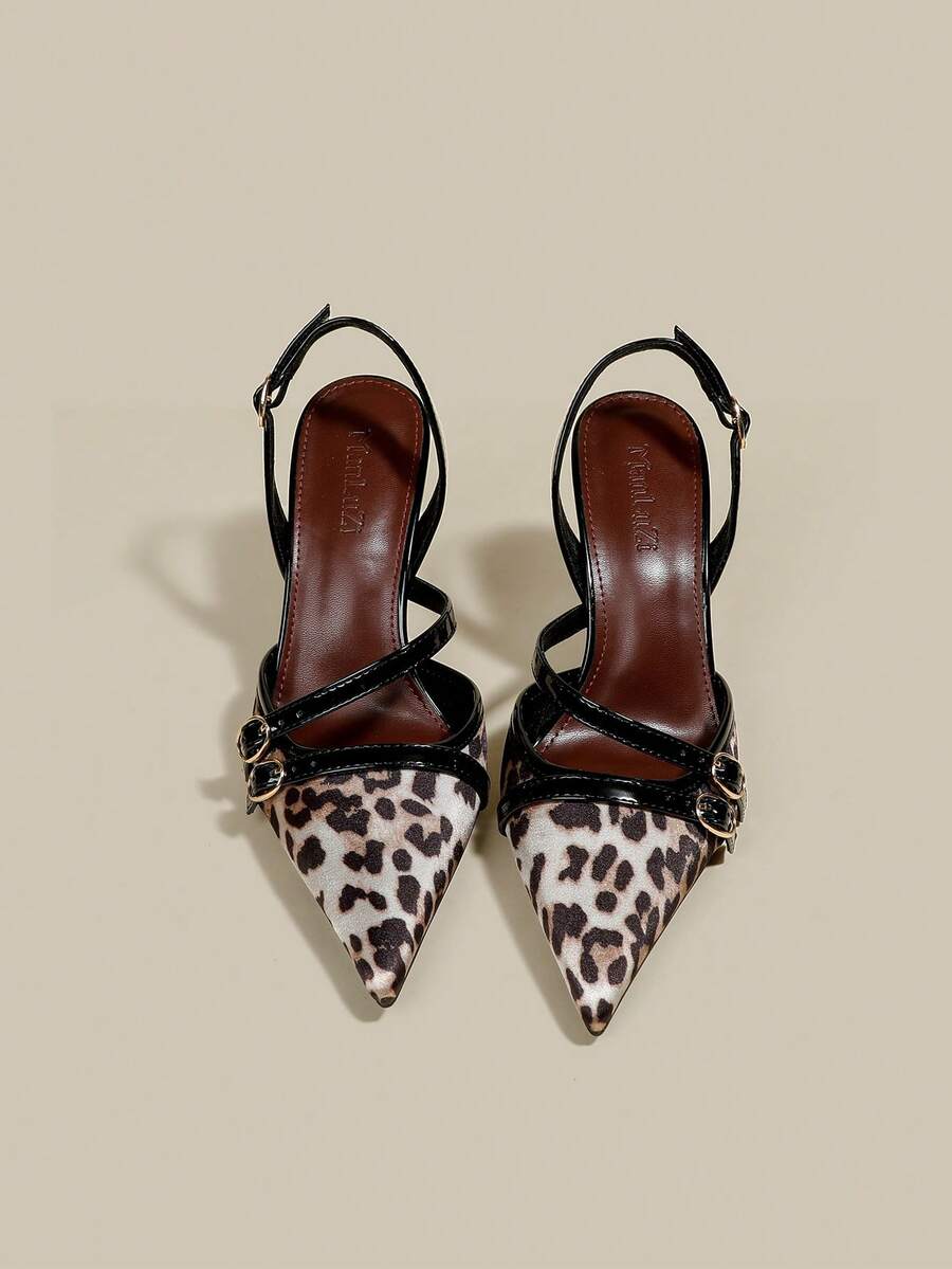 Women's coffee brown patent leather slingback pumps with pointed closed toe and sculpted wine glass high heel.