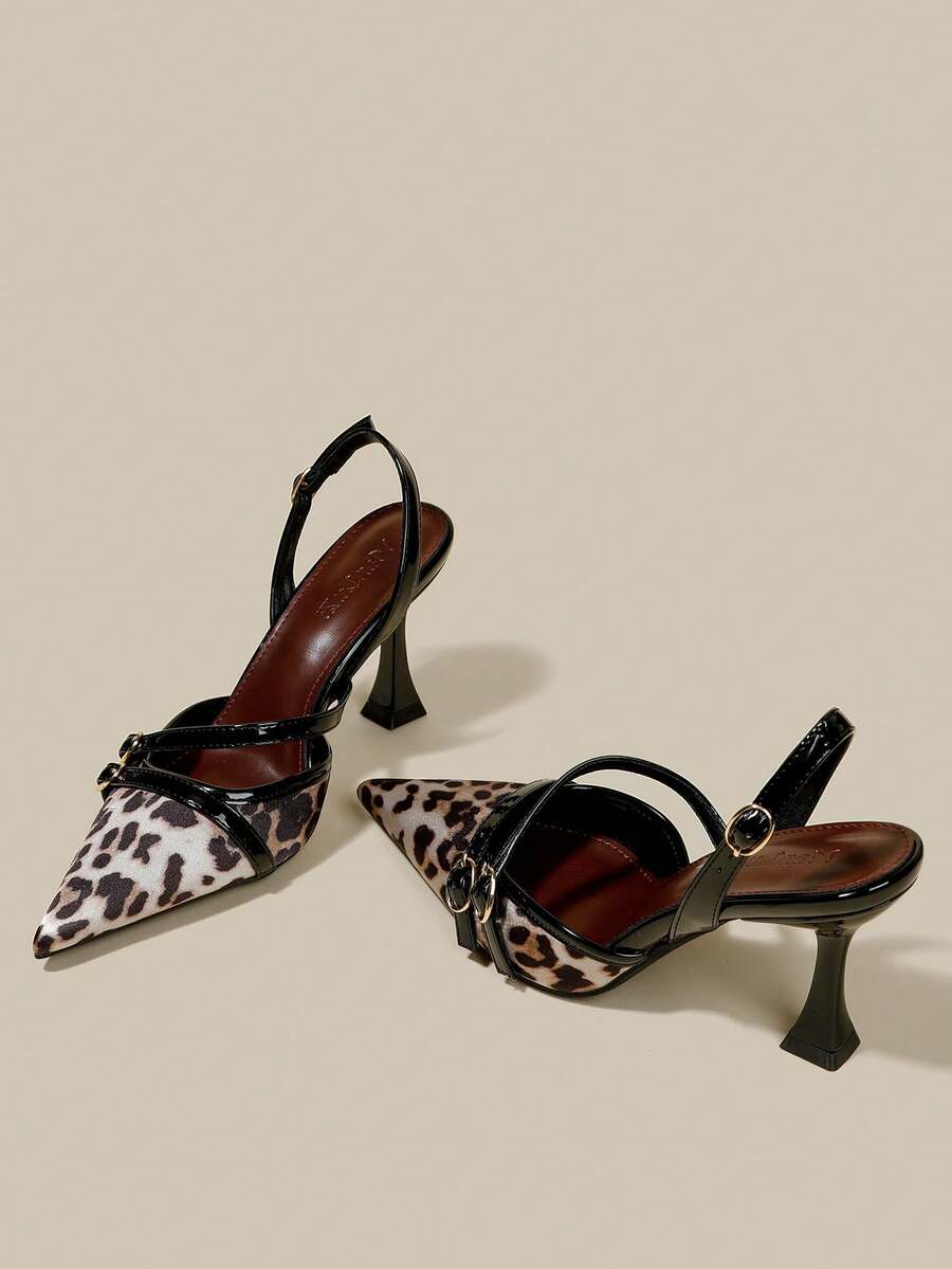 Women's coffee brown patent leather slingback pumps with pointed closed toe and sculpted wine glass high heel.