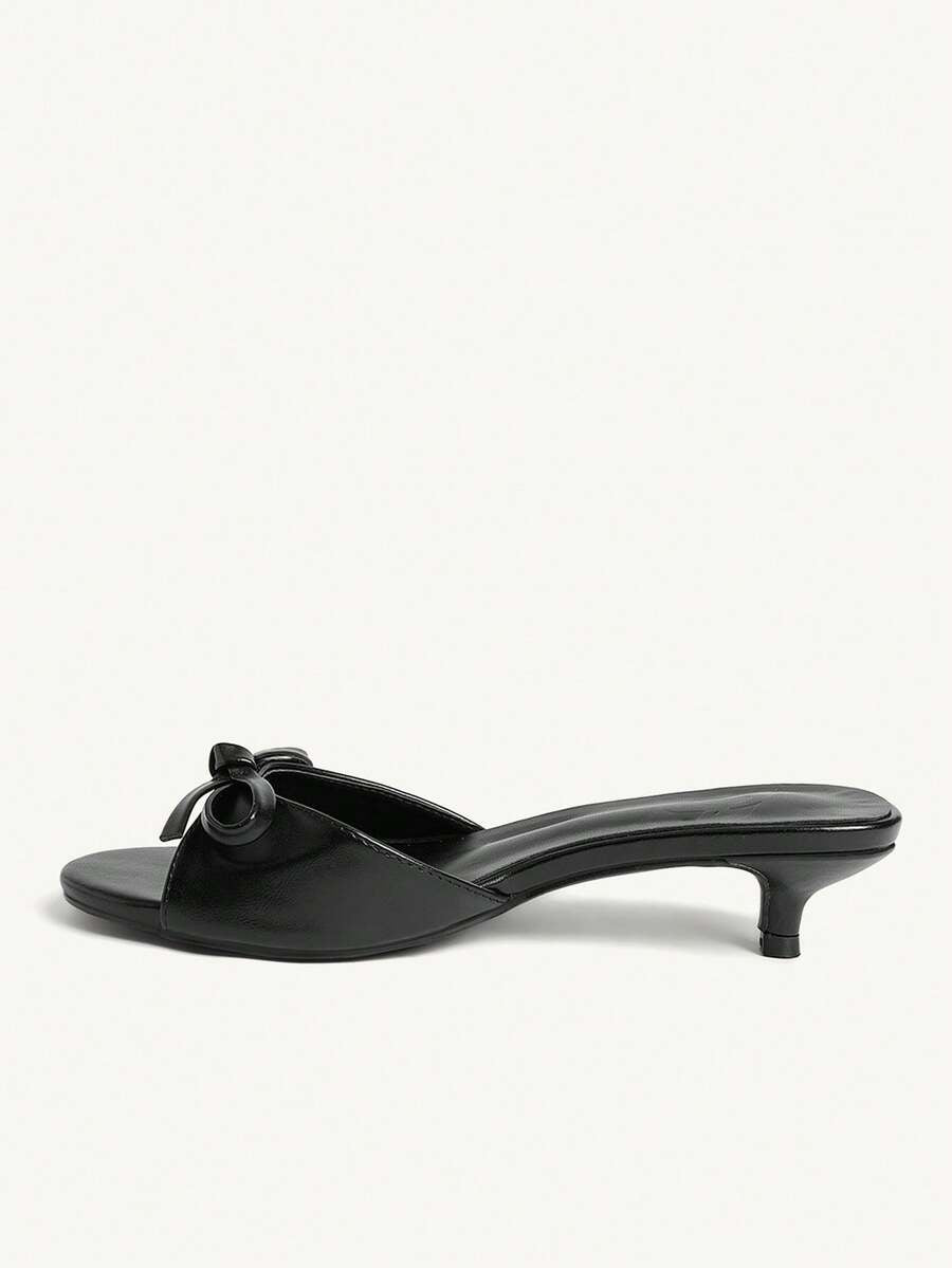 Burgundy high heel sandals for women featuring an open toe, decorative bow, 5.5cm kitten heel, and slingback strap.