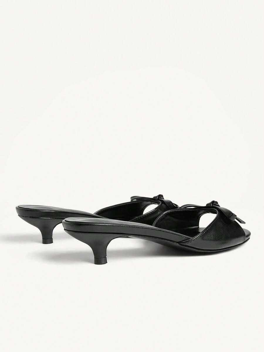 Burgundy high heel sandals for women featuring an open toe, decorative bow, 5.5cm kitten heel, and slingback strap.