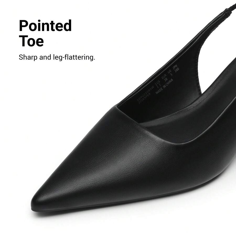 Pointed toe slingback kitten heel pumps in burgundy patent leather with low heel and slip-on strap for women