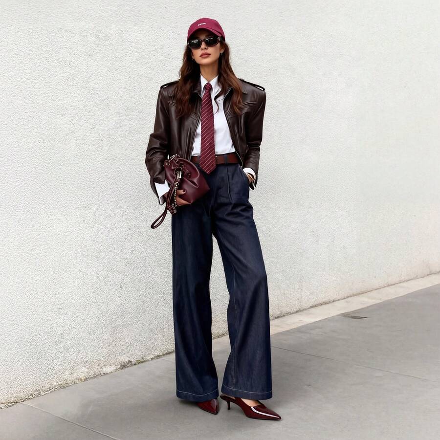 Pointed toe slingback kitten heel pumps in burgundy patent leather with low heel and slip-on strap for women