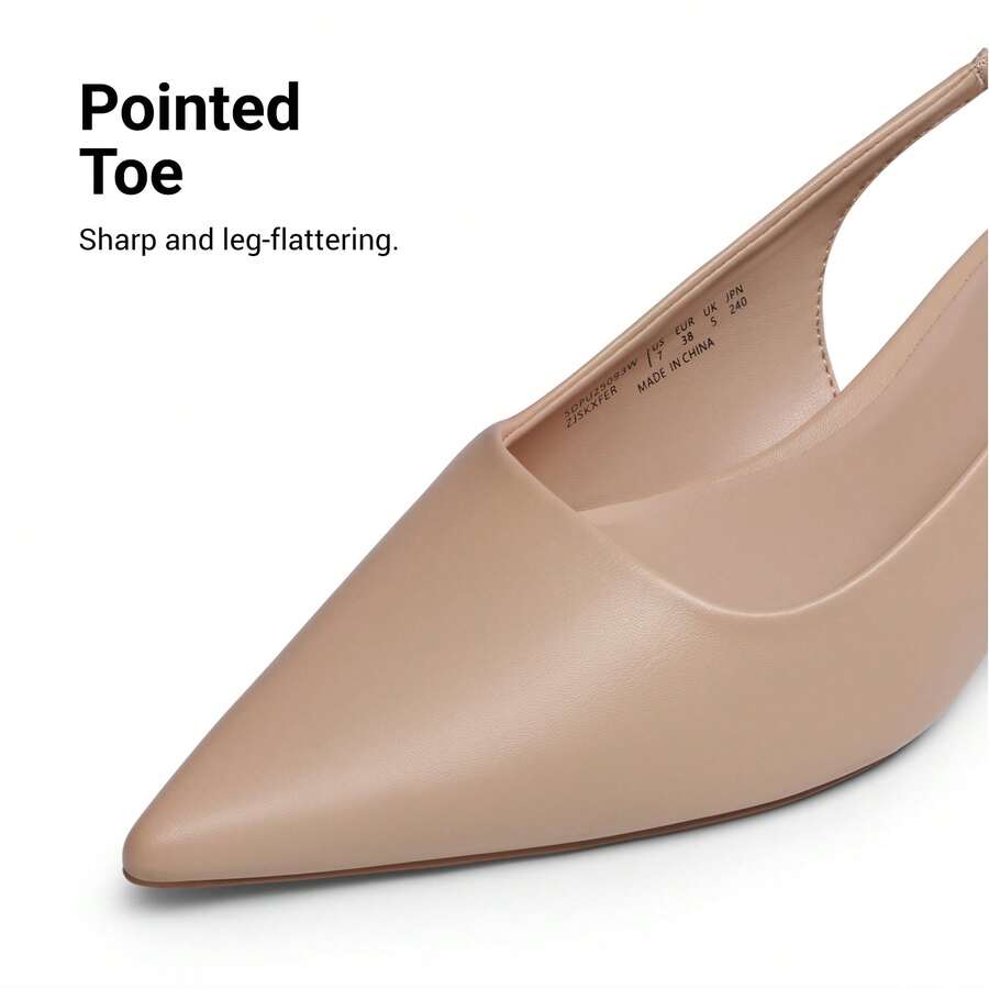 Pointed toe slingback kitten heel pumps in burgundy patent leather with low heel and slip-on strap for women