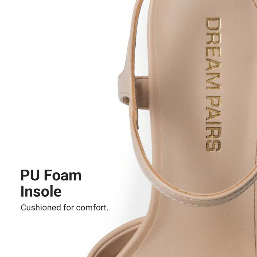 Women's open toe chunky high heel sandals featuring a platform sole, buckle ankle strap, and plain PU leather finish.