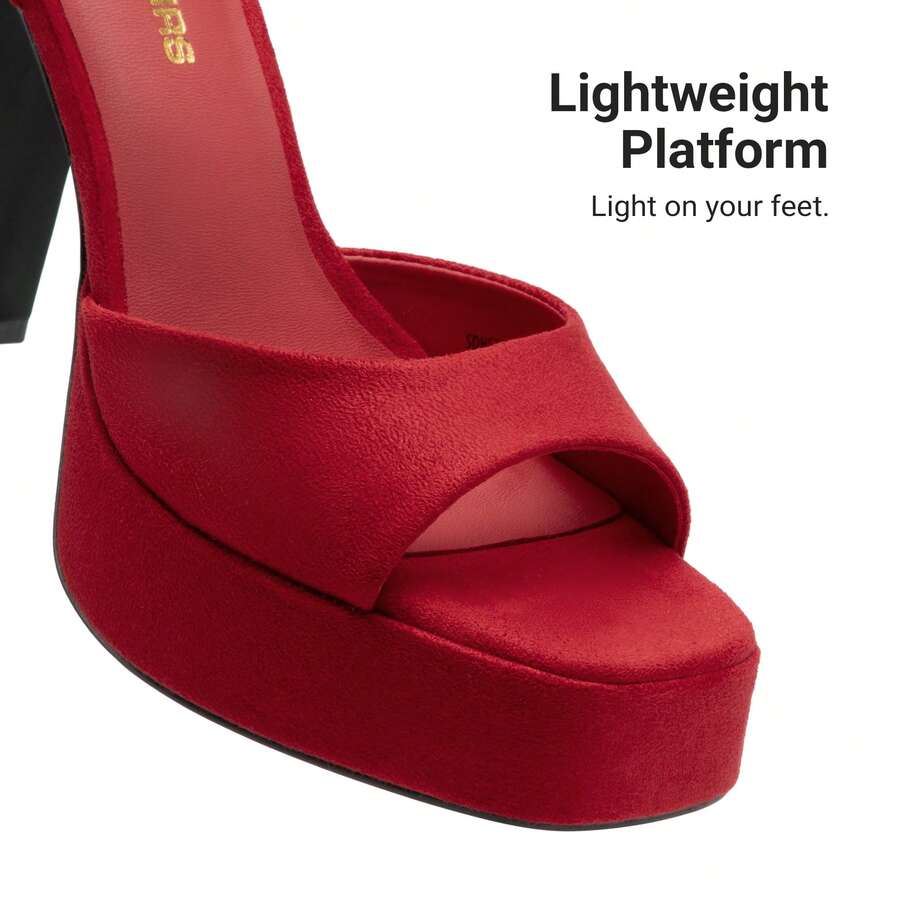 Women's open toe chunky high heel sandals featuring a platform sole, buckle ankle strap, and plain PU leather finish.