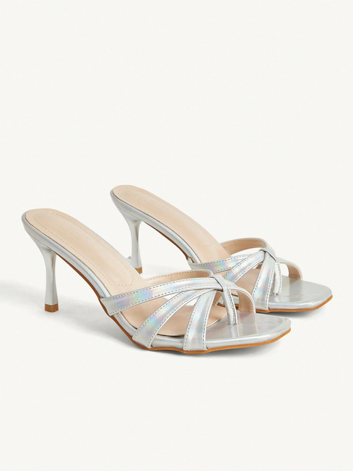 Square toe gold metallic heel sandals for women featuring open toe, crossover slingback strap, and stiletto mid heel for weddings and parties.