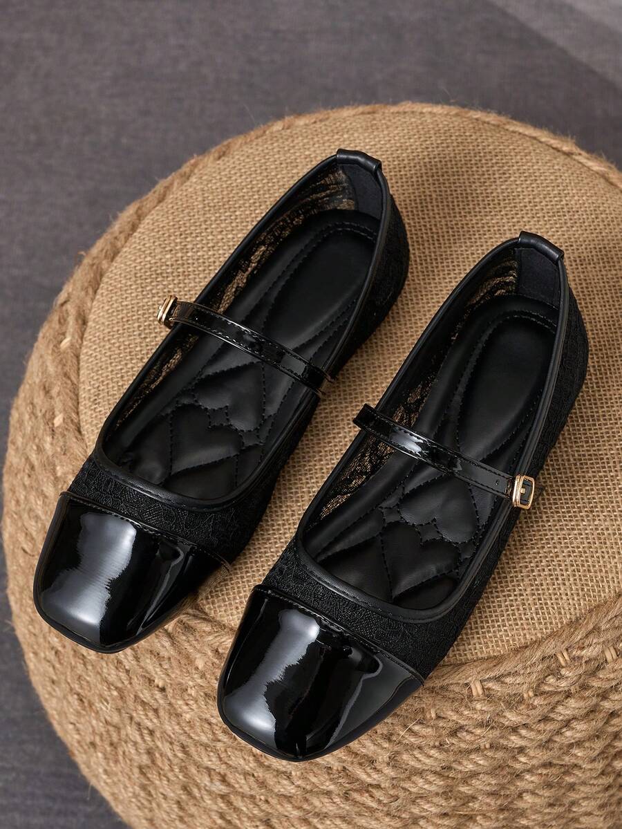 Pair of women's square toe slip-on flat shoes featuring a delicate bow detail and low vamp design.