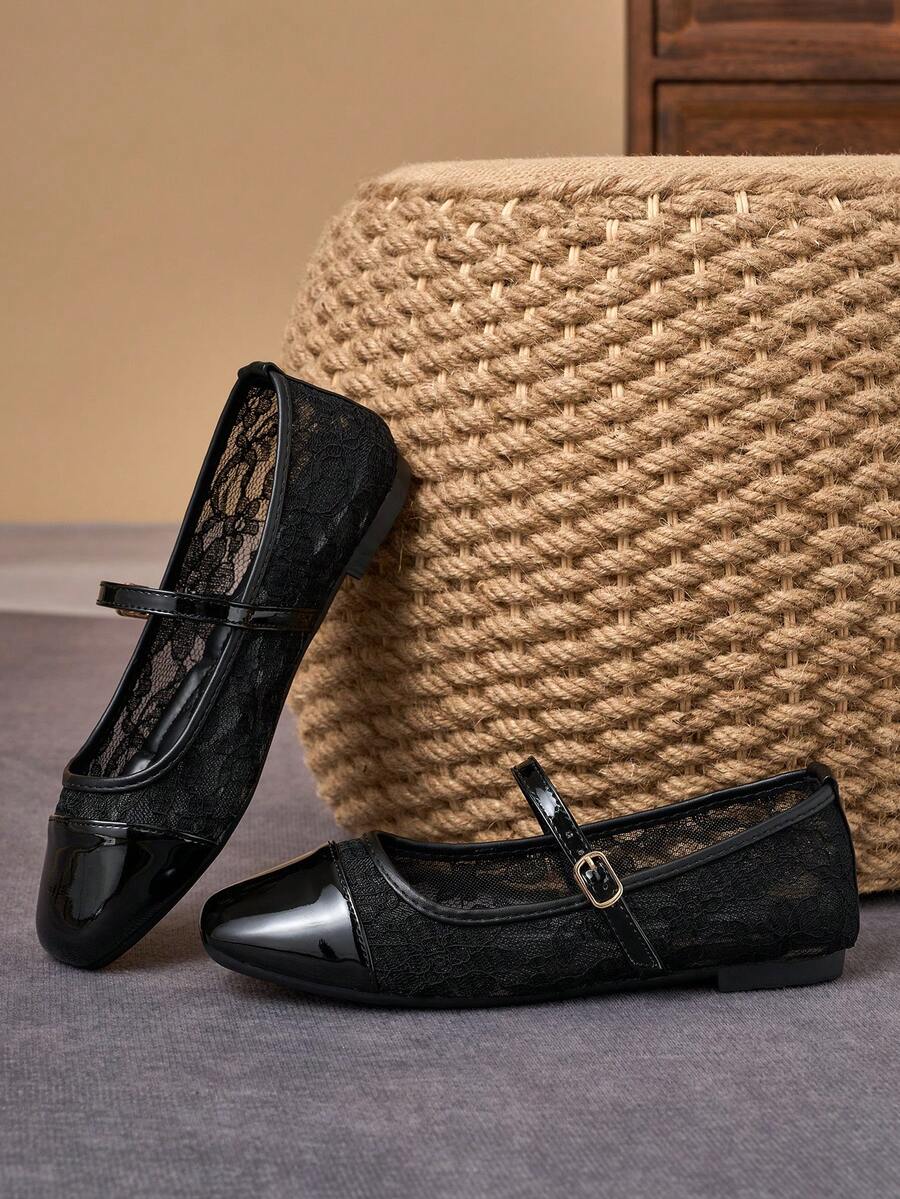 Pair of women's square toe slip-on flat shoes featuring a delicate bow detail and low vamp design.