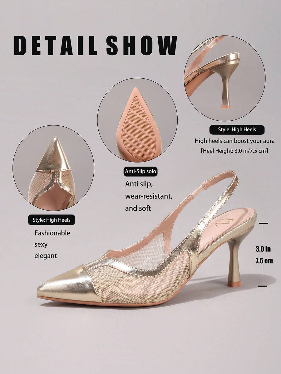 Pair of women's white pointed-toe kitten heel pumps with slingback straps and sleek patent finish