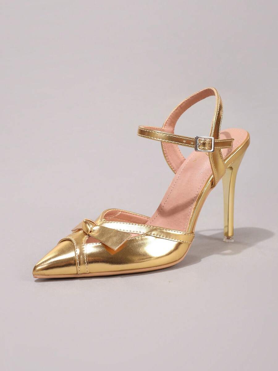 White pointed toe high heel stiletto sandals featuring lace patchwork, fringe trim, and an oversized bowknot accent.
