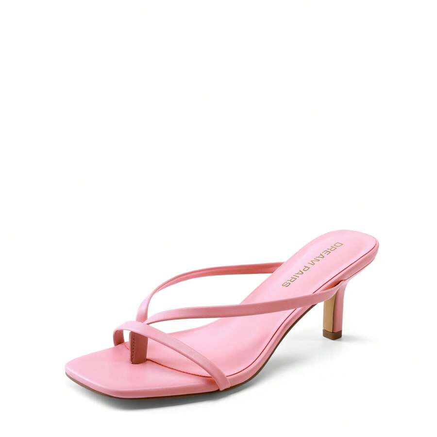 Women's metallic kitten low heel thong sandals featuring an open square toe and slip-on mule design.