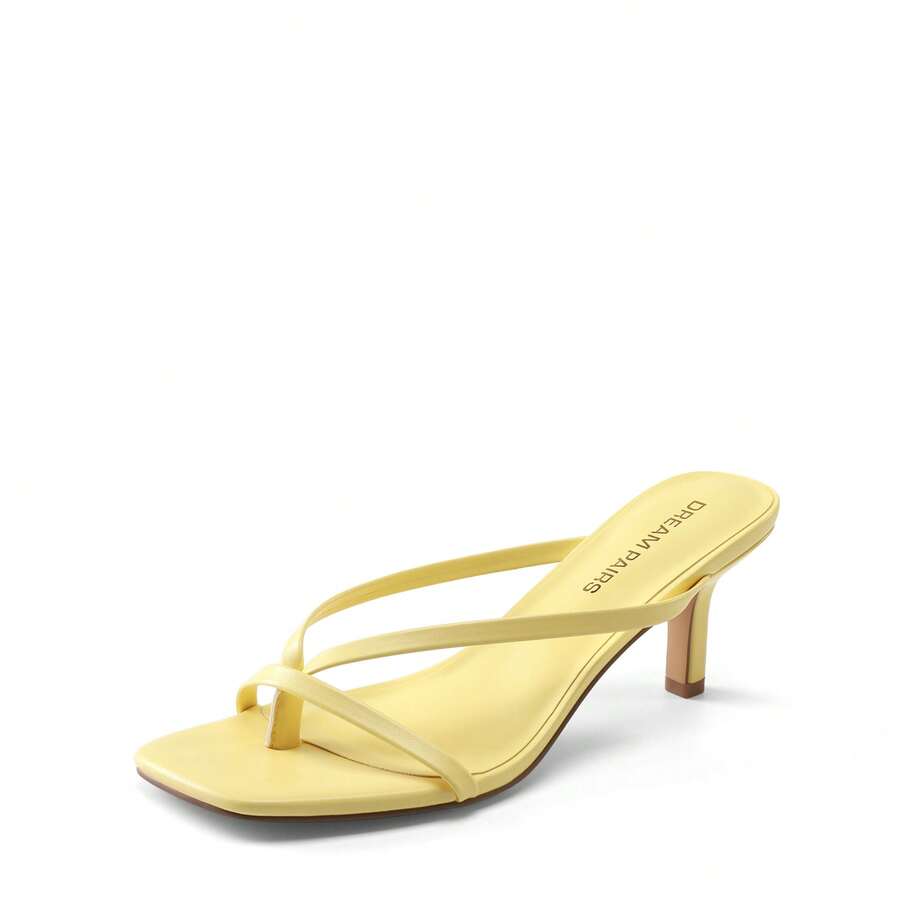 Women's metallic kitten low heel thong sandals featuring an open square toe and slip-on mule design.