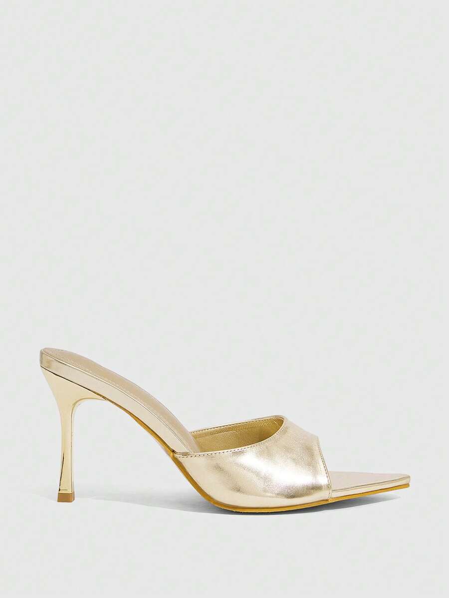 Women's black high heel sandals featuring contrast mesh upper, rhinestone embellishments, and a stiletto heel.
