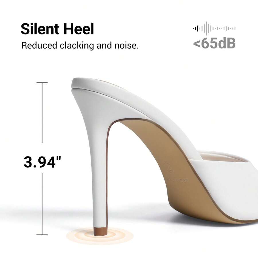 Women's peep toe stiletto mule sandals in white featuring a sleek high heel and slip-on design for party and wedding wear.