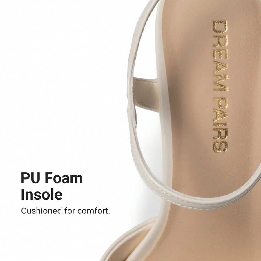 Women's open toe chunky high heel sandals featuring a platform sole, buckle ankle strap, and plain PU leather finish.