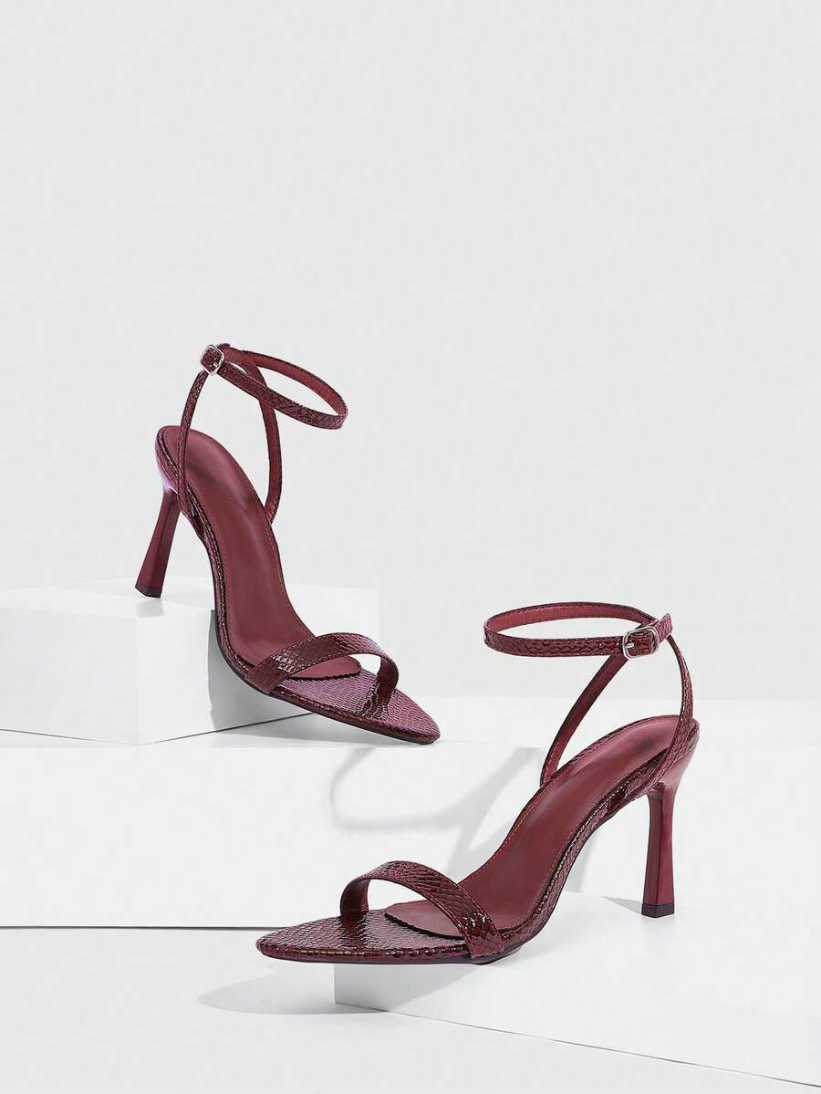 Women's open toe high heel sandals with stiletto heel and buckle ankle strap