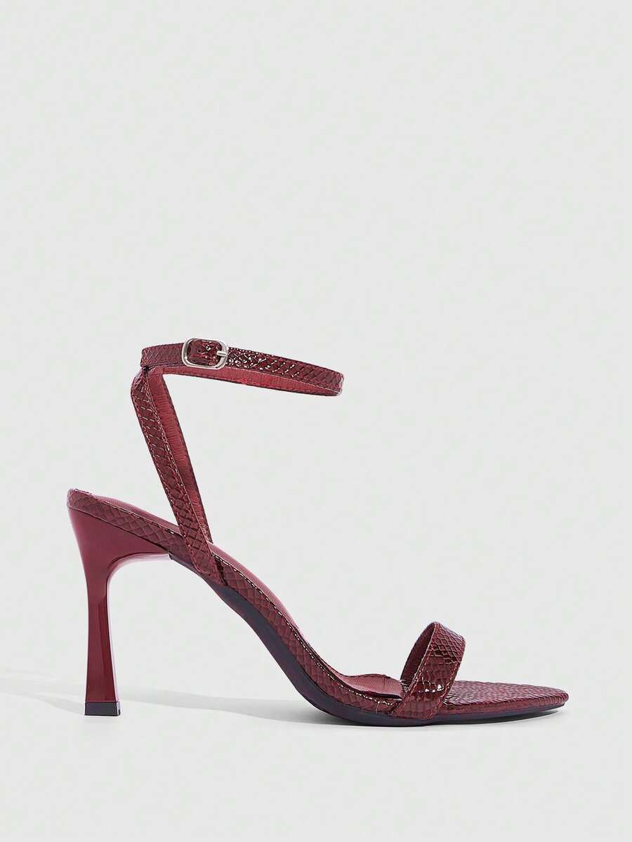 Women's open toe high heel sandals with stiletto heel and buckle ankle strap